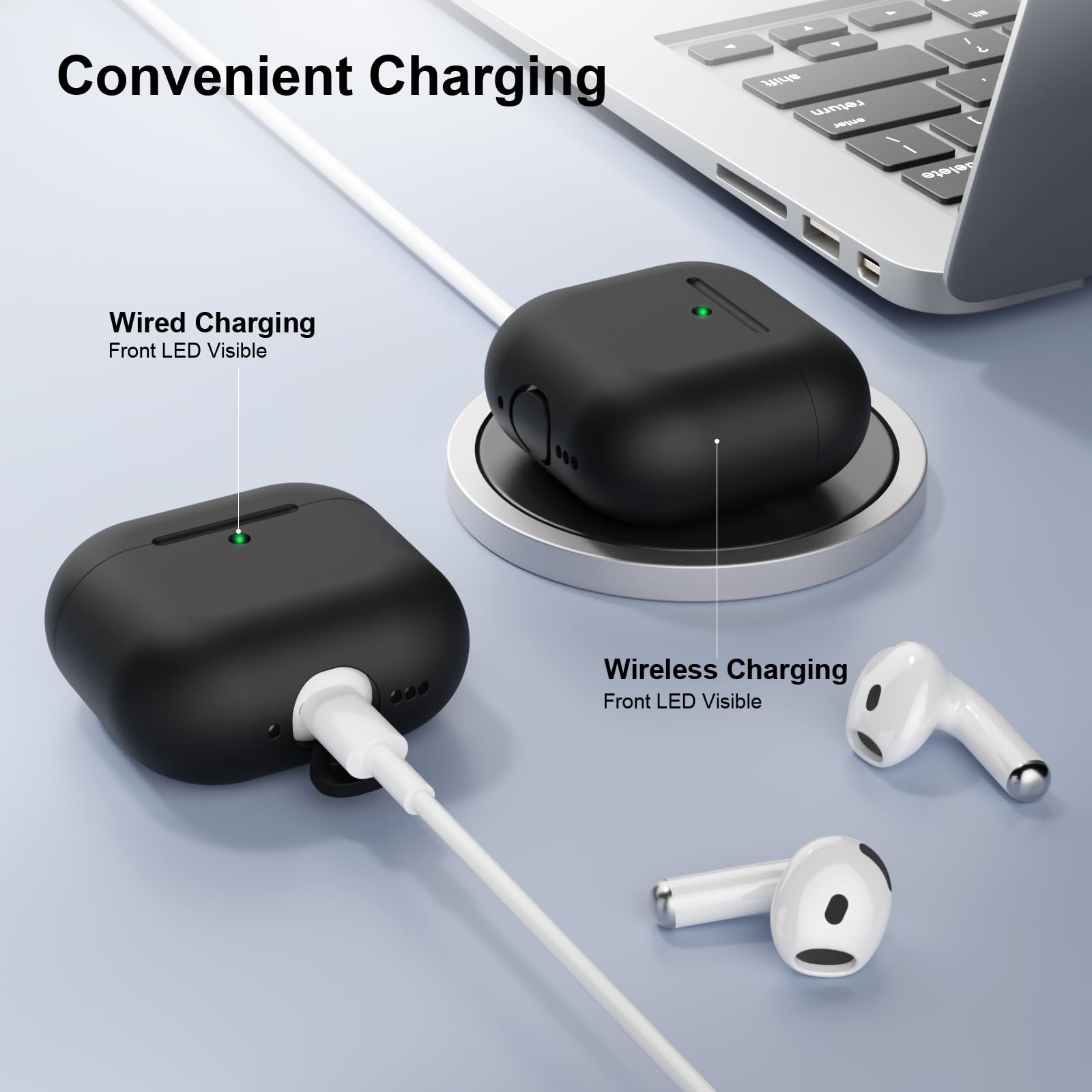 Custodia Compatibile con AirPods 4 (2024) Custodia Case, Case Protettiva Antiurto Antiscivolo in Silicone per AirPods 4a Generazione Cover Custodia, LED Frontale Visibile, Nero