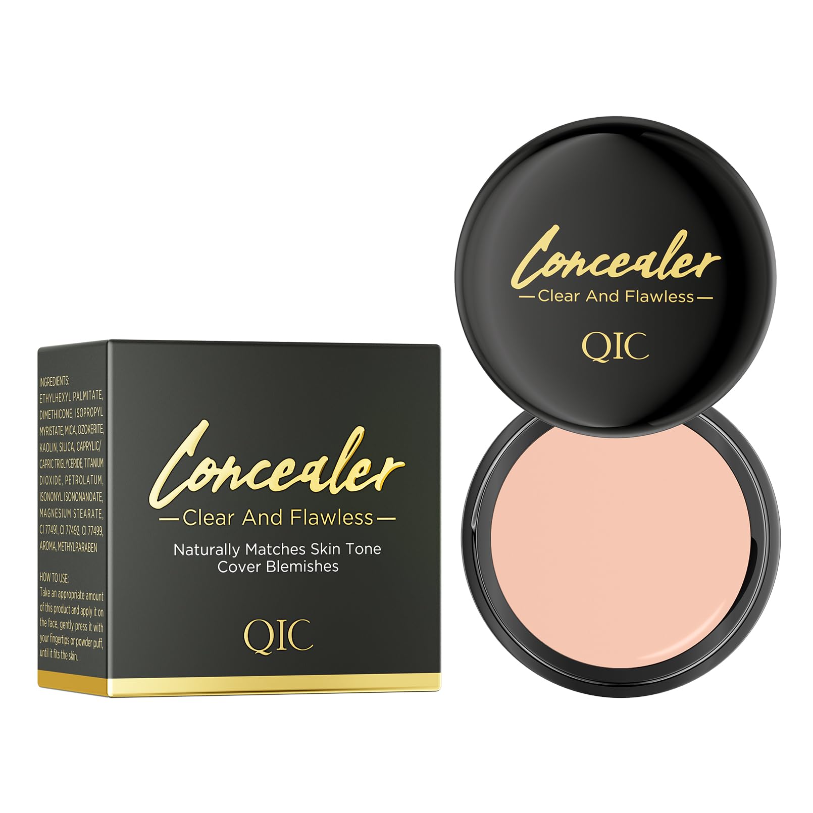 QIC Concealer,Natural Color Correcting Concealer for Women,Full Coverage Makeup for Face Eye Body,Nourishing Makeup for a More Even Complexion (Light