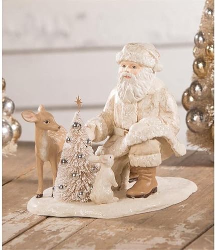 Bethany Lowe Woodland Forest Friends - Figura navideña de Papá Noel con bichos, marfil