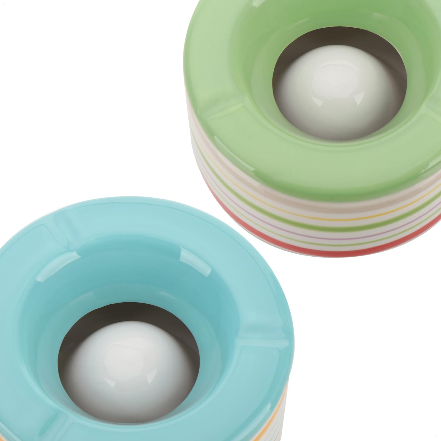 com-four® 2x Posacenere Antivento in Ceramica Dolomite - Portacenere Grande con Coperchio in Ceramica con Strisce Colorate in Blu e Verde (02 pezzi 12 cm verde blu)