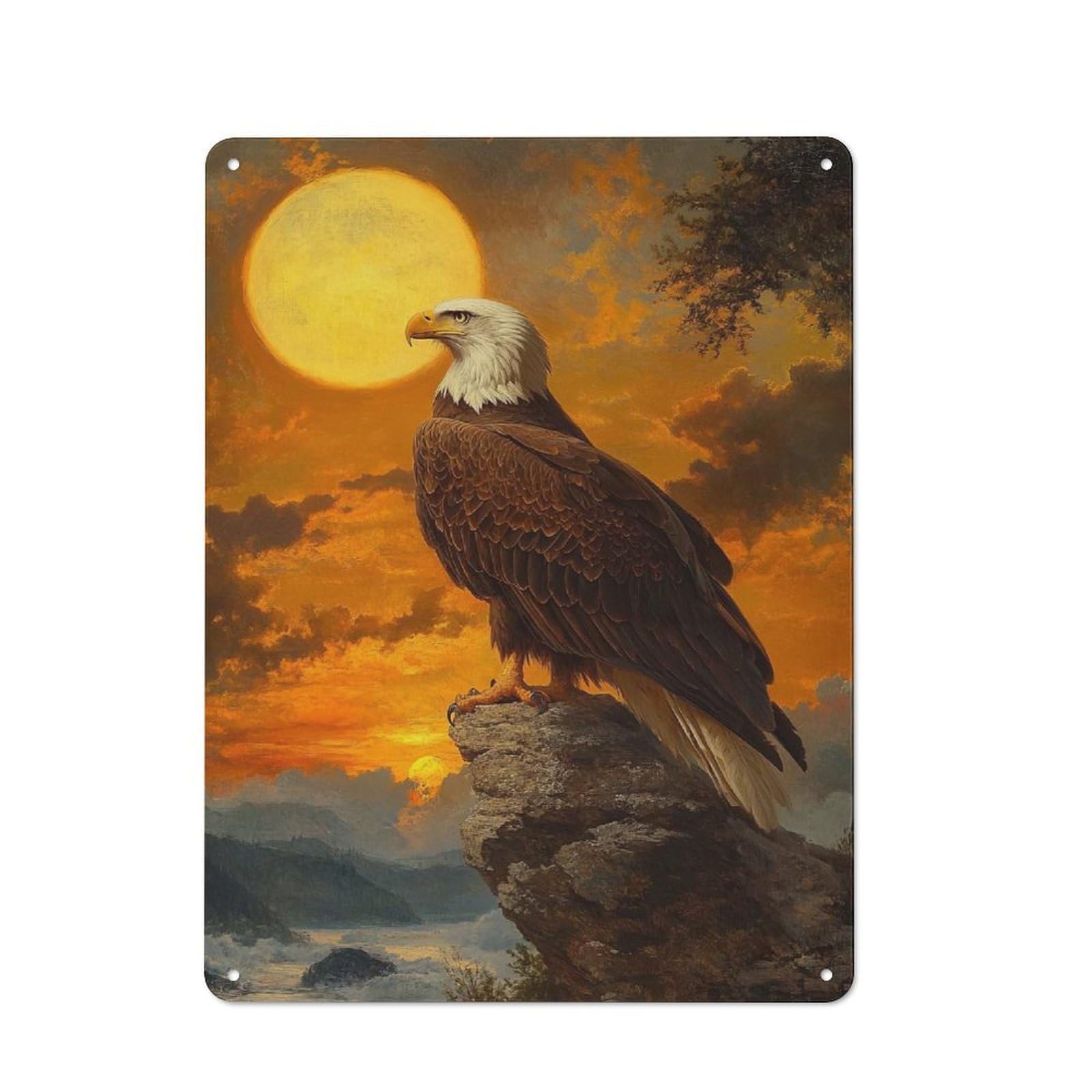 Junmoney Bald Eagle Sunset Retro Metal Plaque 40X30cm Featuring For Garage Wall, A Winter Wall Decor Update For Workshop Decor Fans