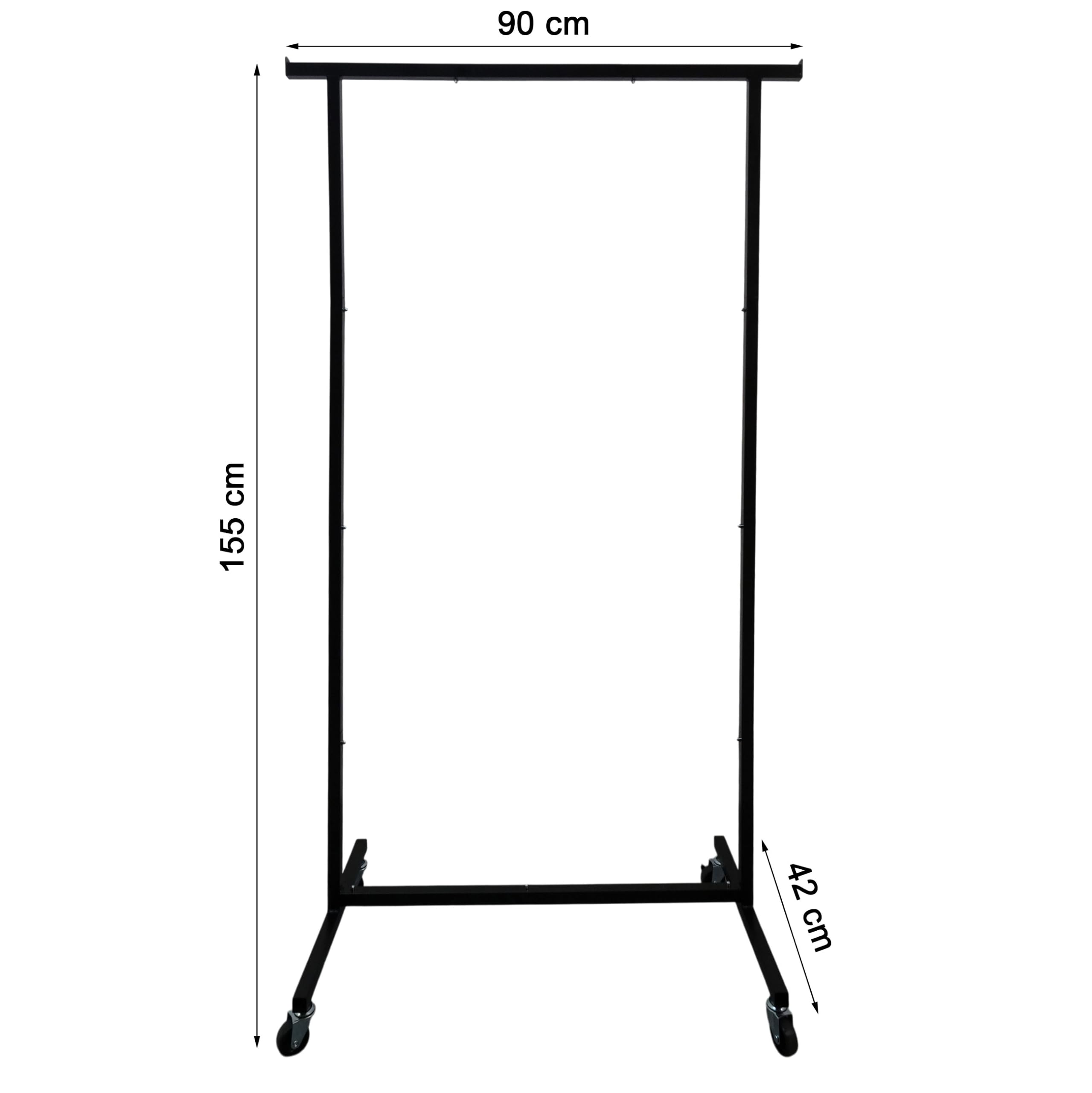 GERSO Kleiderständer auf Rollen Schwarz 90 cm, mobiler Garderobenständer aus Metall, Kleiderwagen für Boutique, Einzelhandel, Schlafzimmer & Showroom