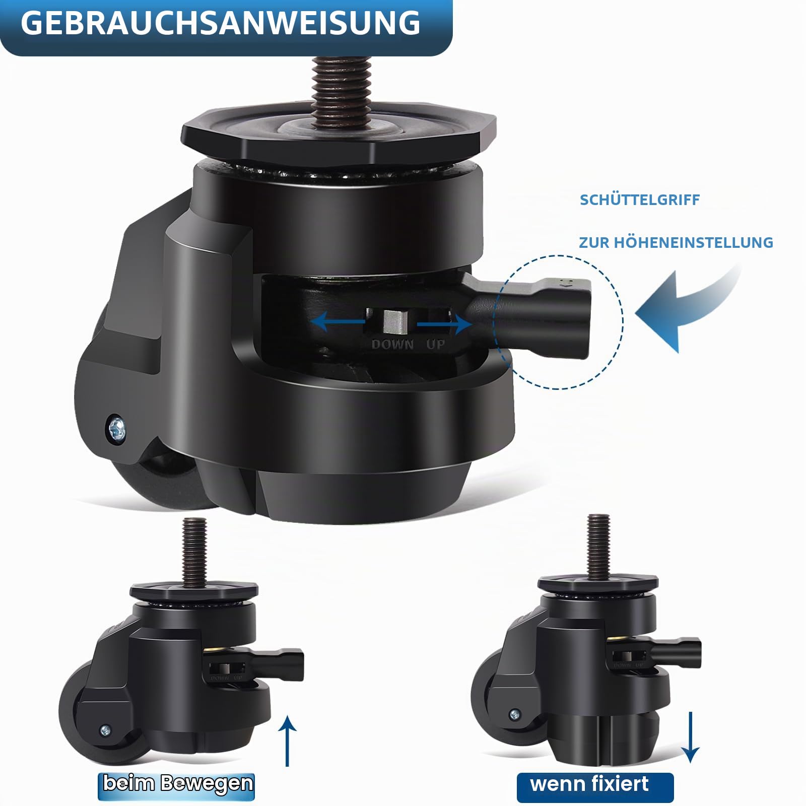 4 Schwerlastrollen M12X30mm mit Verstellbarem Ratschengriff bis 1000kg