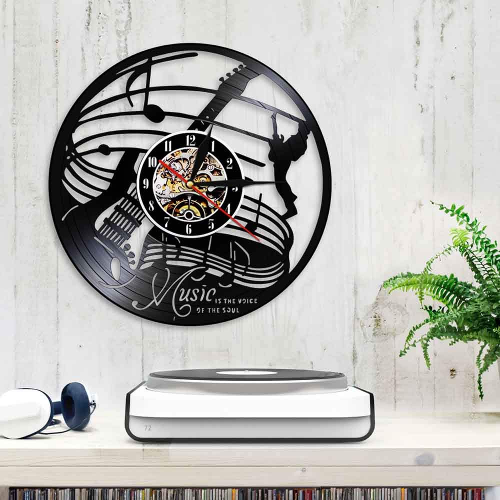 30cm Strumento musicale Chitarra 3D Art Decoraitve da parete La musica è la vita dell'anima Orologio da parete Disco in vinile Orologio a tempo a LED Orologi Regali per la festa della mamma Orologi