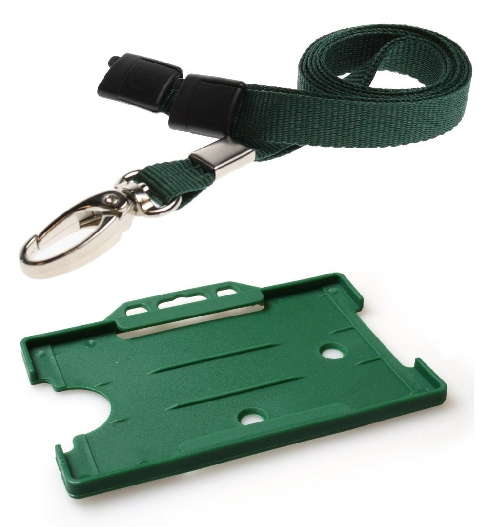 Identity-Plus Green Lobster Clip Lanyard & Green Landscape ID Card Holder (50)