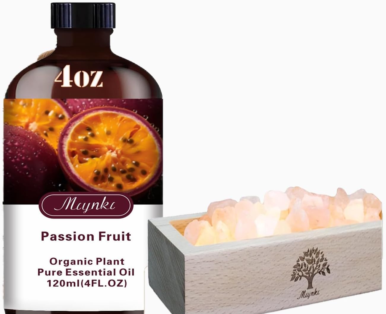 Himalayan Salt Lamp Diffuser – 300g Pink Salt with Wood Base, USB Powered, Warm Light & 10ml Passion Fruit Essential Oil Set for Aromatherapy, Relaxation, Meditation, Home Decor, Gifts