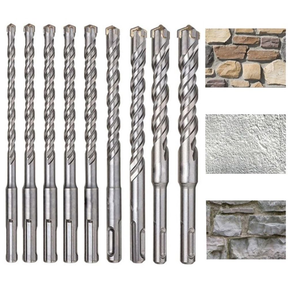 perforación rotativa de martillo, Juego de brocas for martillo perforador SDS Plus, punta cruzada 160 mm, 5-16, 4-9 piezas(9pcs)