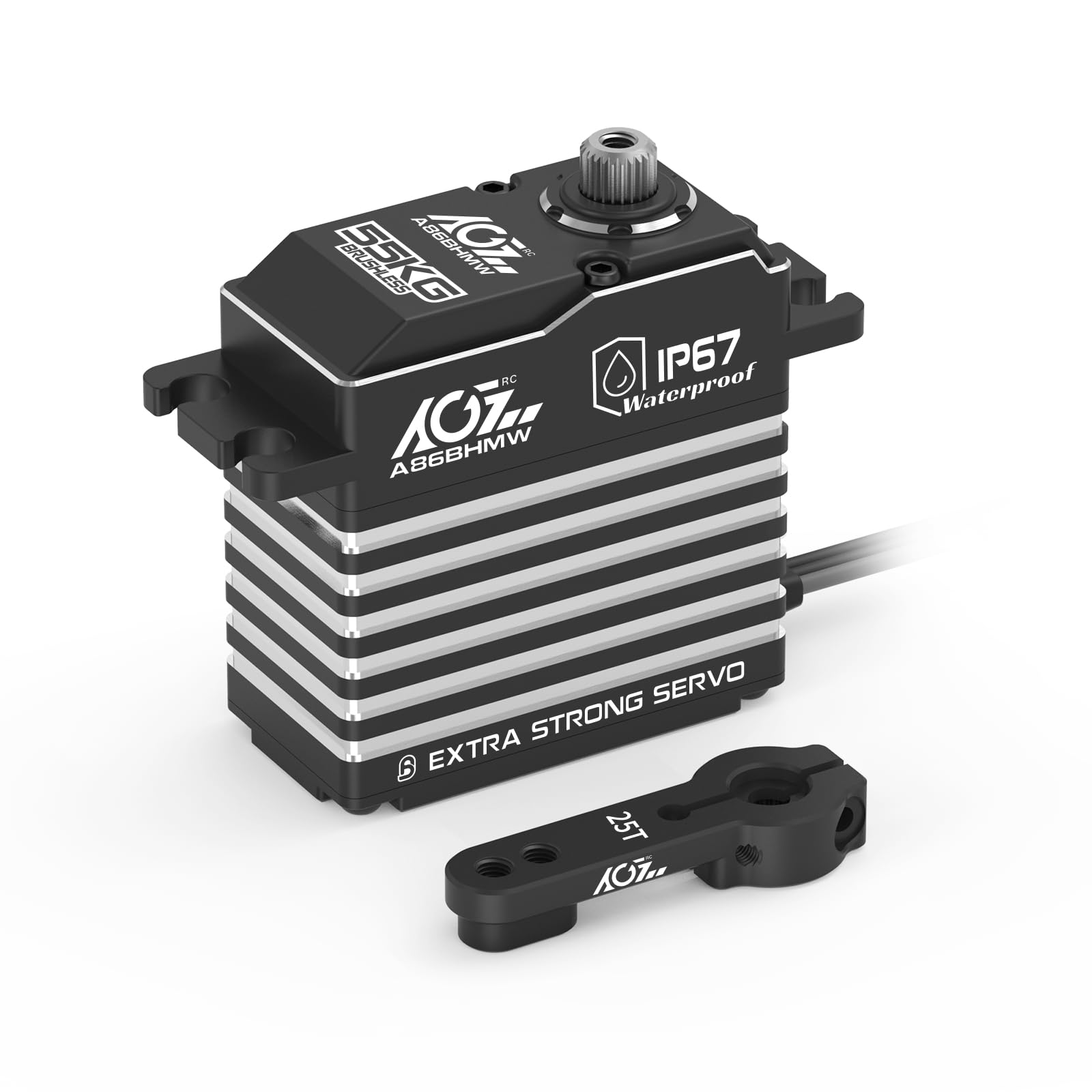 AGFRC 55KG Digital-Steering-Servo High-Torque Waterproof - Programmable Metal Gear Brushless RC Servo Motor for 1/8 1/10 RC Car Boat Crawler, Control Angle 180(A86BHMW)