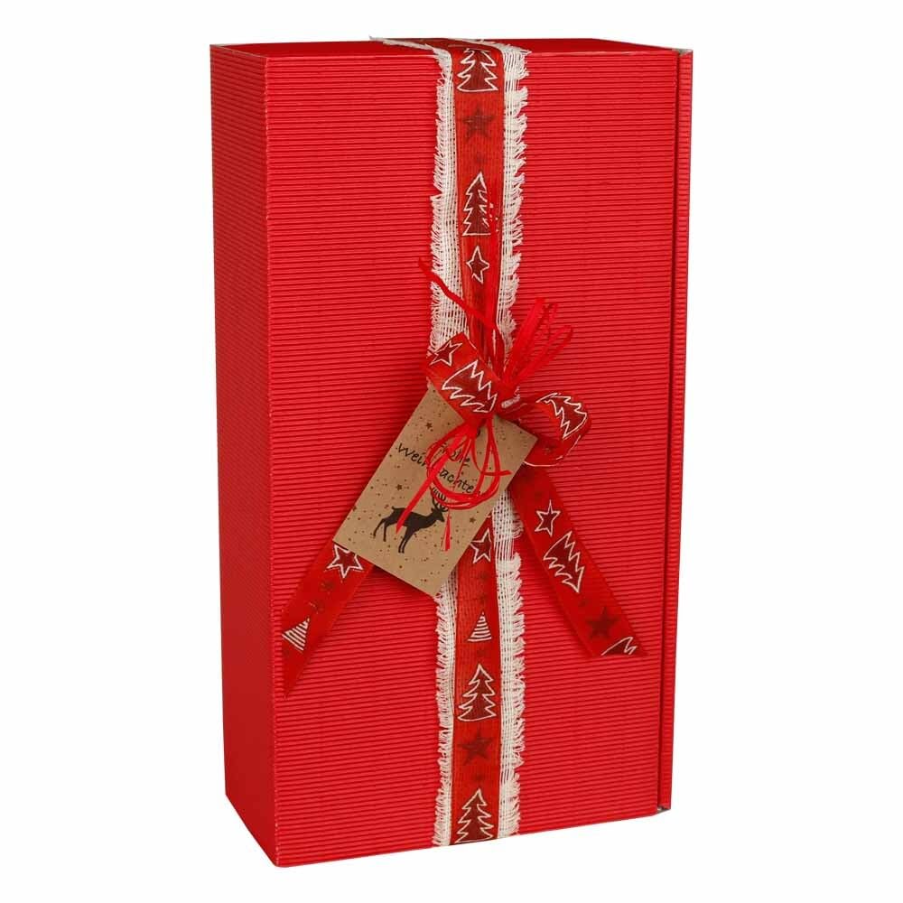 2er Weinkarton, Geschenkkarton, Rot, Wellpappe, 36 x 18 x 9 cm, 25 Stück