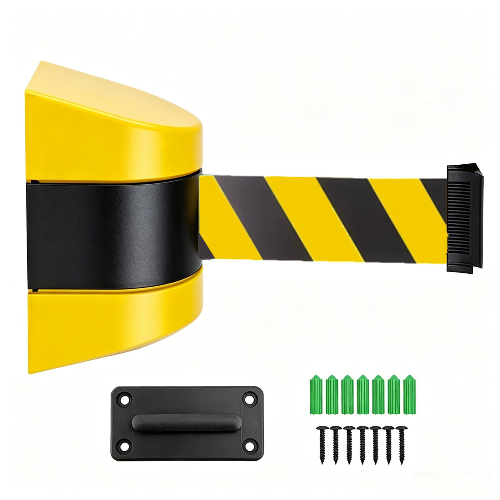 Absperrband Ausziehbar 5M, Wandmontage Ohne Bohren, Selbstaufrollend ABS Gehäuse Gelb Schwarz, Sicherheitsband für Parkplatz Lager Einfahrt Warteschlange (Gelb Schwarz)