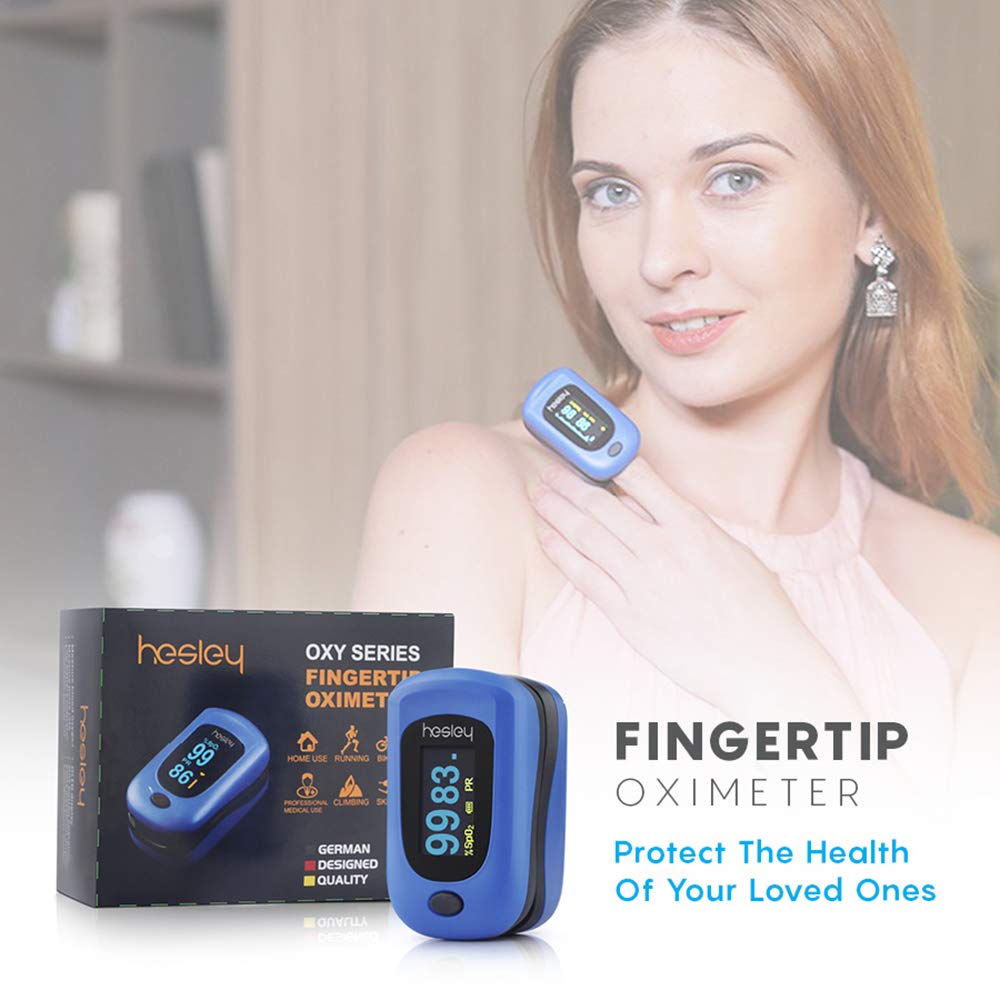 HesleyPulse Oximeter (SpO2) Blood Oxygen Saturation Monitor with Pulse Rate Measurements and Pulse Bar Graph. OLED Display, Blue 4
