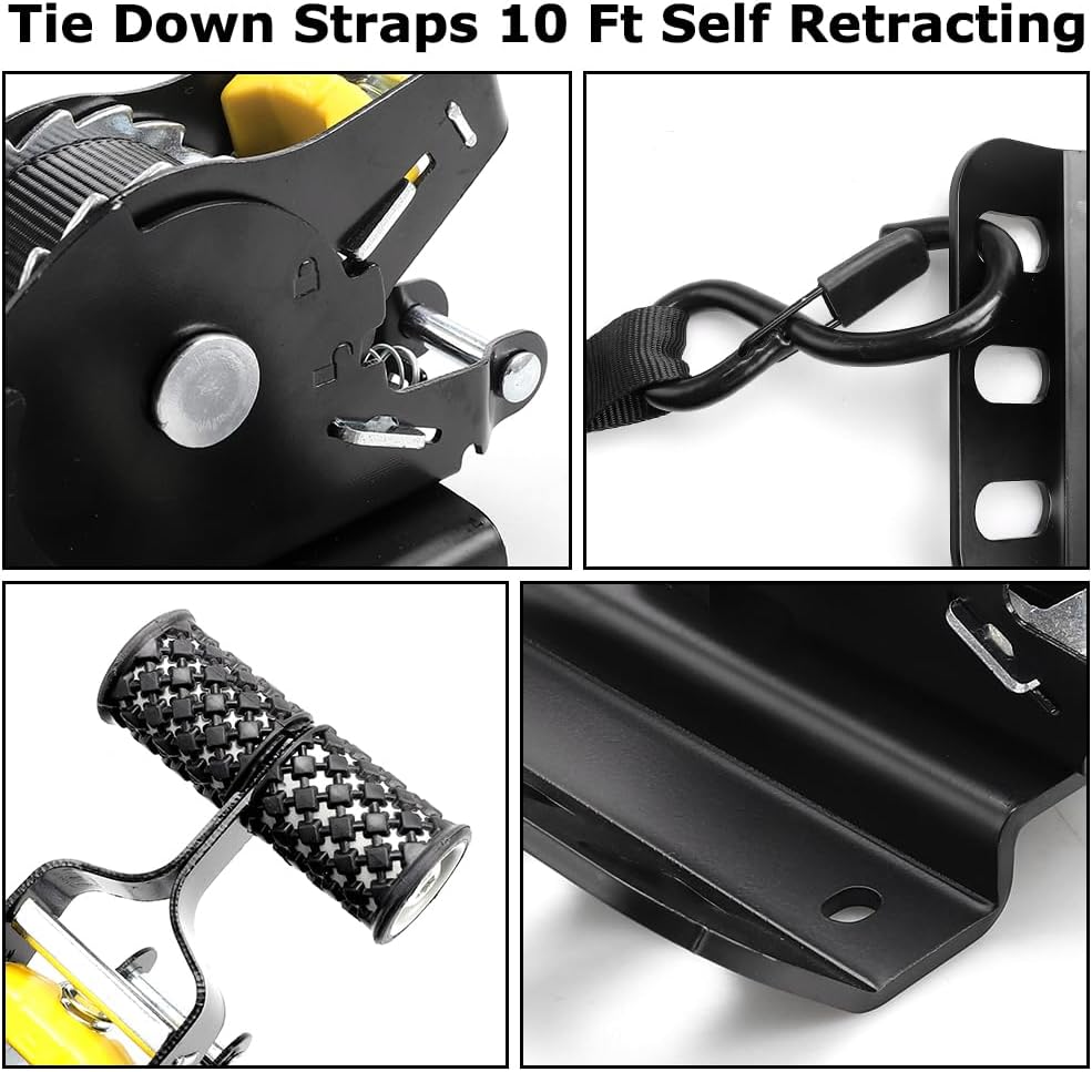 10 ft Retractable Ratchet Straps with Plates 2 Pack Heavy Duty Self-Retracting Tie Down Straps Truck Bed Mounted Brackets Compatible with F150 2015-2025 F250-F550 Super Duty 2017-2025