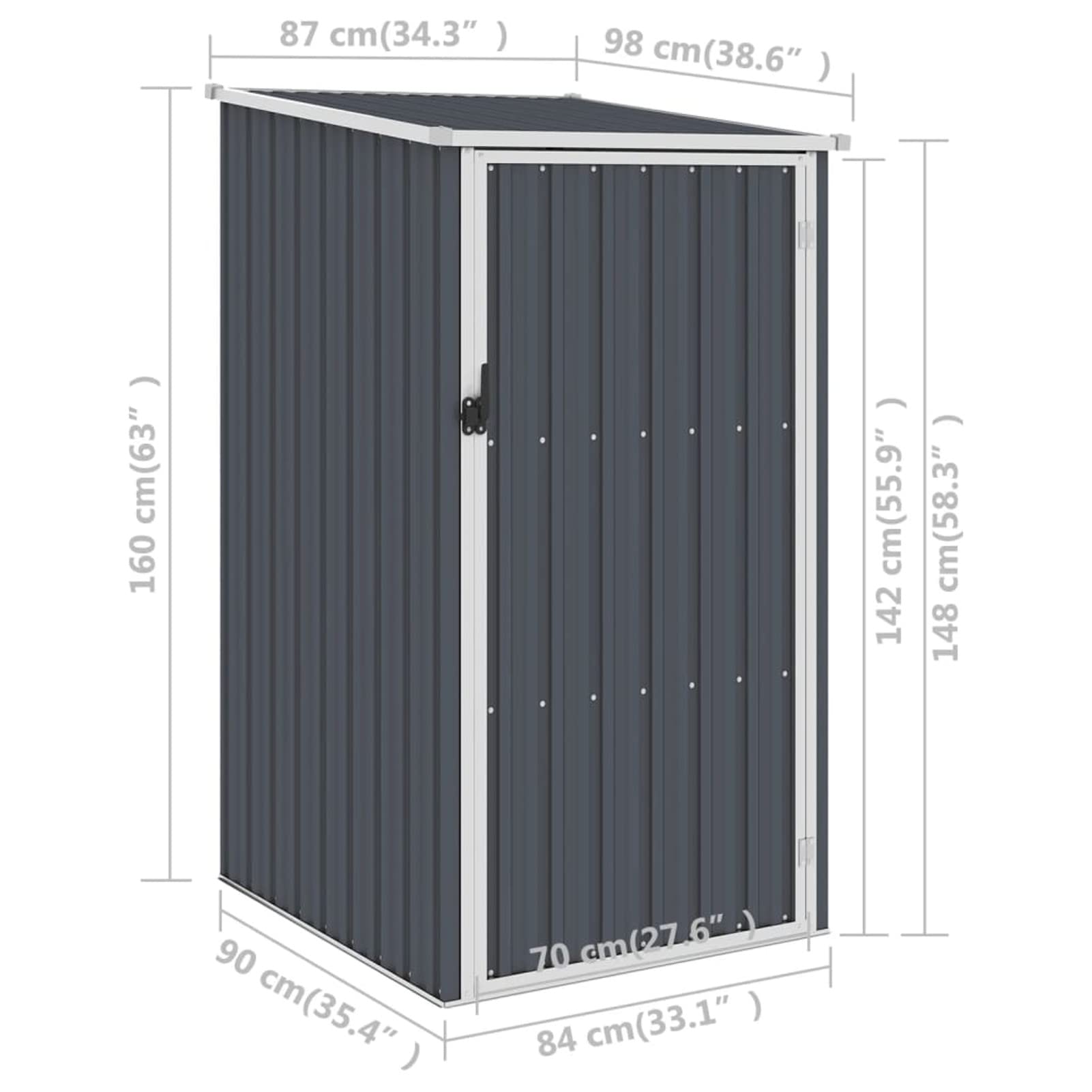 Gecheer Casetta da giardino in metallo, capanno per attrezzi da giardino, capanno in acciaio zincato, antracite, 87 x 98 x 159 cm (senza fondo)