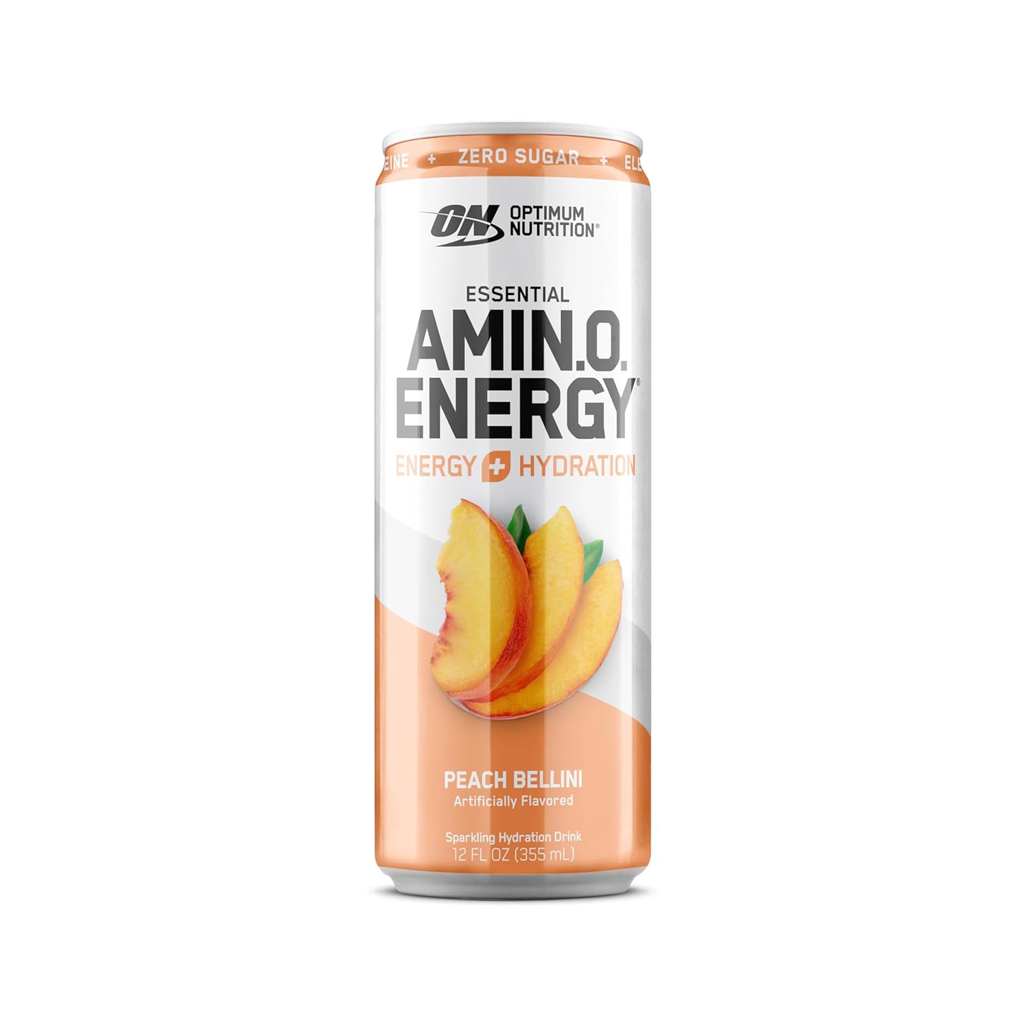 Optimum Nutrition Amino Energy Sparkling Hydration Drink, Electrolytes, Caffeine, Amino Acids, BCAAs, Sugar Free, Peach Bellini, 12 Fl Oz, 12 Pack (Packaging May Vary)