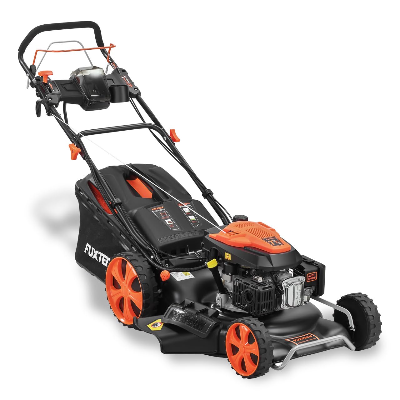 Cortacésped de Gasolina autopropulsada FX-RM5396eSPRO, Arranque Eléctrico, Velocidad Ajustable, Expulsión Lateral, Ancho de Corte 53cm, Mulching, Altura de Corte 25-75mm, Recogedor 70L