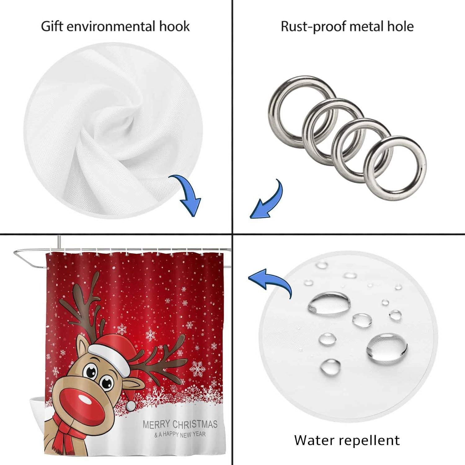 Decration colletion Decor,Bath Decor, Waterproof Polyester Shower Curtain with Christmas Reindeer Merry Christmas Happy New Year