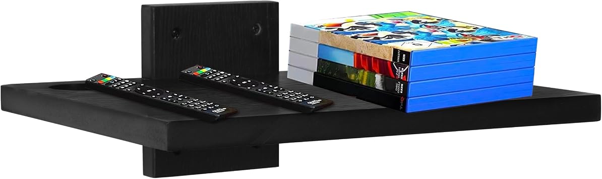 Floating Projector Wall Mount TV Shelf,Wooden Wall Mounted Under TV Floating Shelf for Projector, PS5, DVD Player,Game Console, Cable Box,1TierBlack
