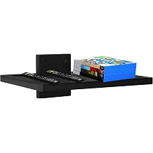 Floating Projector Wall Mount TV Shelf, Wooden Wall Mounted Under TV Floating Shelf for Projector, PS5, DVD Player, Game Console, Cable Box, 1 Tier Black