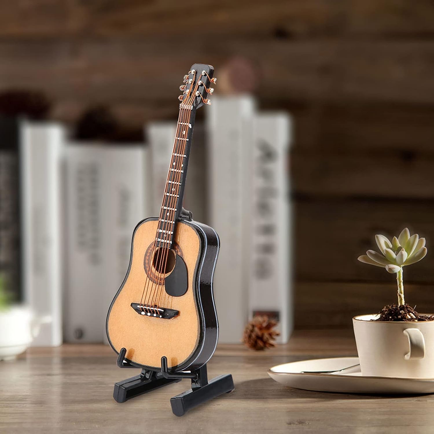 Miniature Guitar Model, Wooden Mini Guitar with Stand and Case, 3.95in Dollhouse Guitar, Musical Instrument Model Home Decor(10CM) (Pack of 2)
