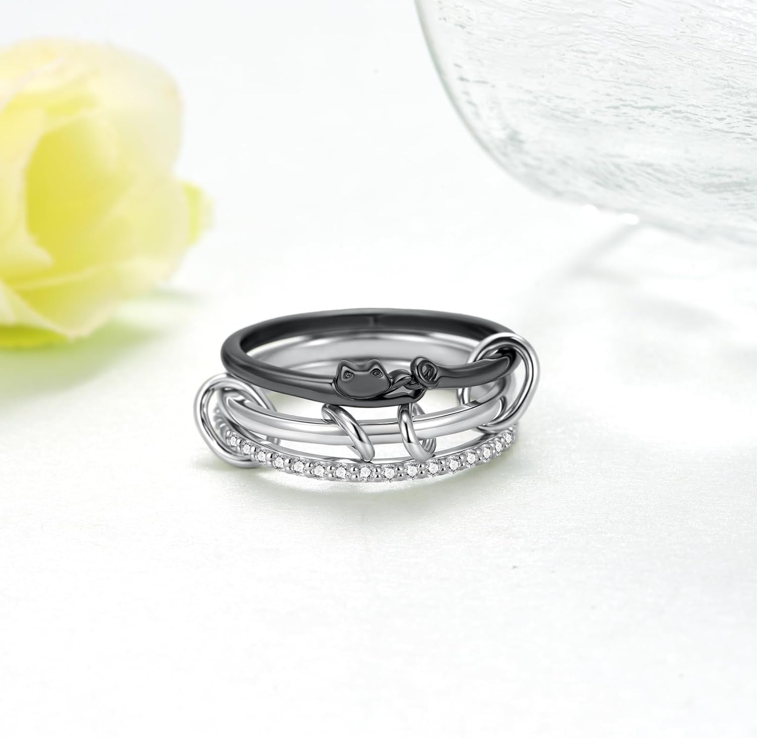 Black Cat Stackable Ring 925 Sterling Silver Mixed Metals Stackable Jewelry Gifts For Women