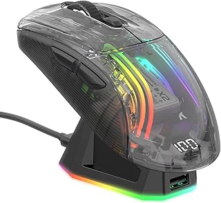MAMBASNAKE×ATTACK SHARK X2PRO ゲーミングマウス 透明 スケルトン おしゃれ 3モード 2.4G/有線TypeC/Bluetooth PixArtセンサー ワイヤレス マウス 静音 無線 軽量RGB イルミネーション RGB充電スタンド付き 500mAh 4000DPI 5段調整可能 Windows、Mac、Android対応【正規代理店保証品】―ブラック