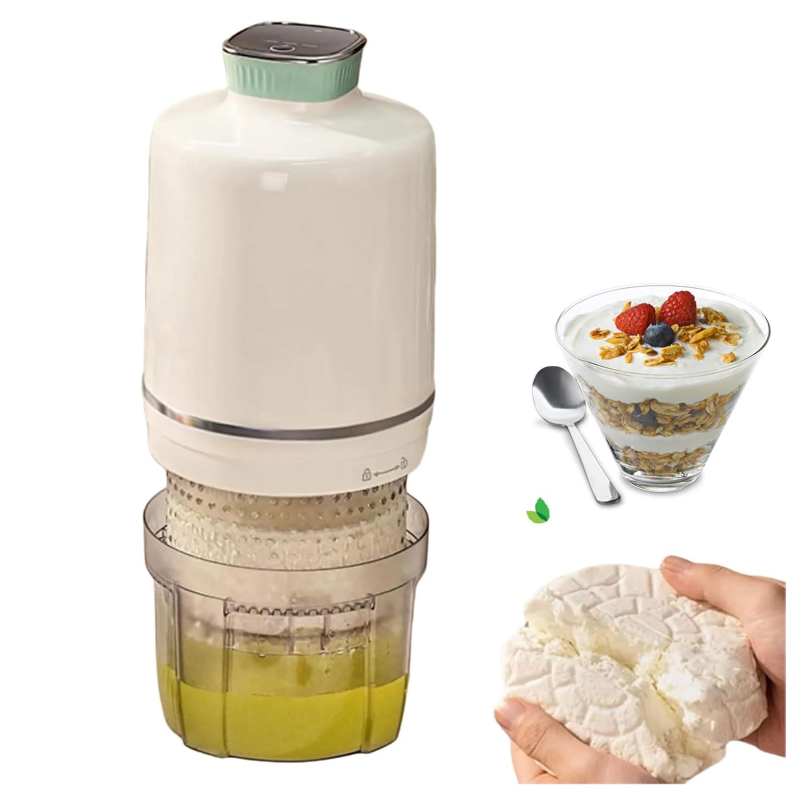 GYKOZY Electric Yogurt Strainer,2000mAh Cheese Yoghurt Maker with 3 Modes,450 Mesh Fine Mesh Bag Whey Separator,DIY Homemade Cold Brew Yoghourt Filter,for Thick Greek Yogurt,Soybean, Milk