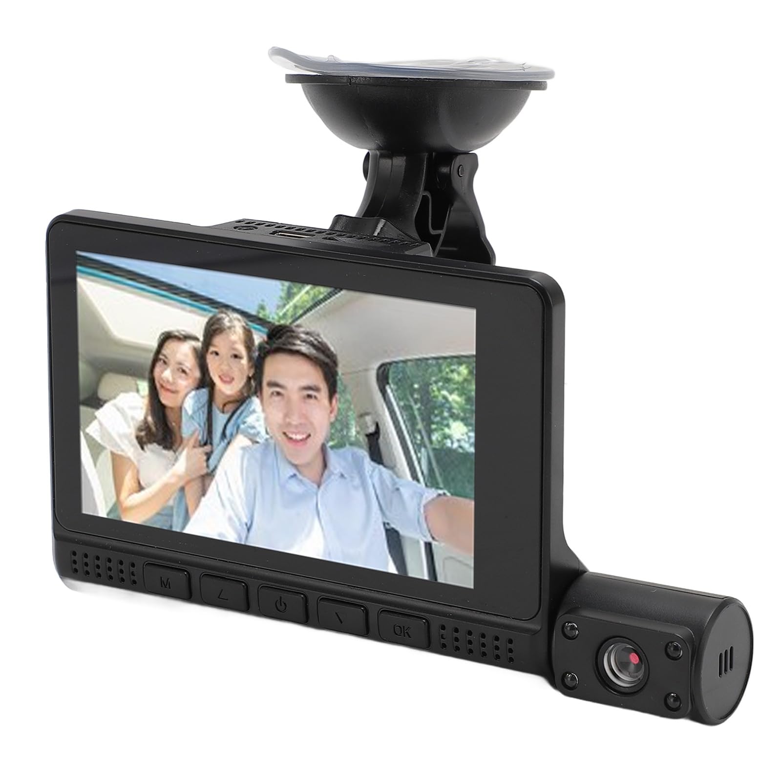 Dash Cam a 3 Canali, Dash Cam 1080P Full HD Grandangolare Anteriore e Posteriore Interna, Touch Screen IPS da 4 Pollici Registratore di Guida per Auto a 3 Vie con Rilevamento del