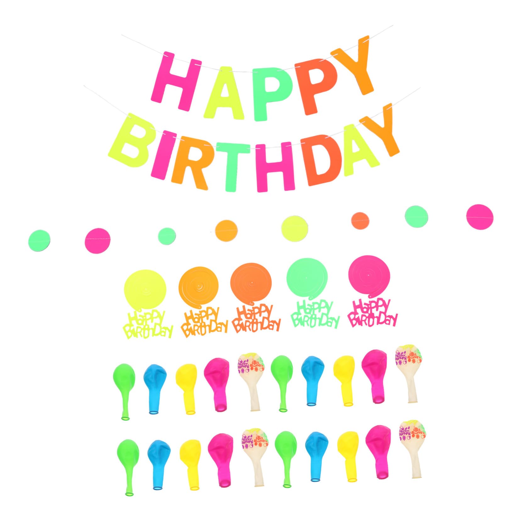 Kit de Globos de Cumpleaños con Brillo de Neón, 1 Juego Látex y Papel