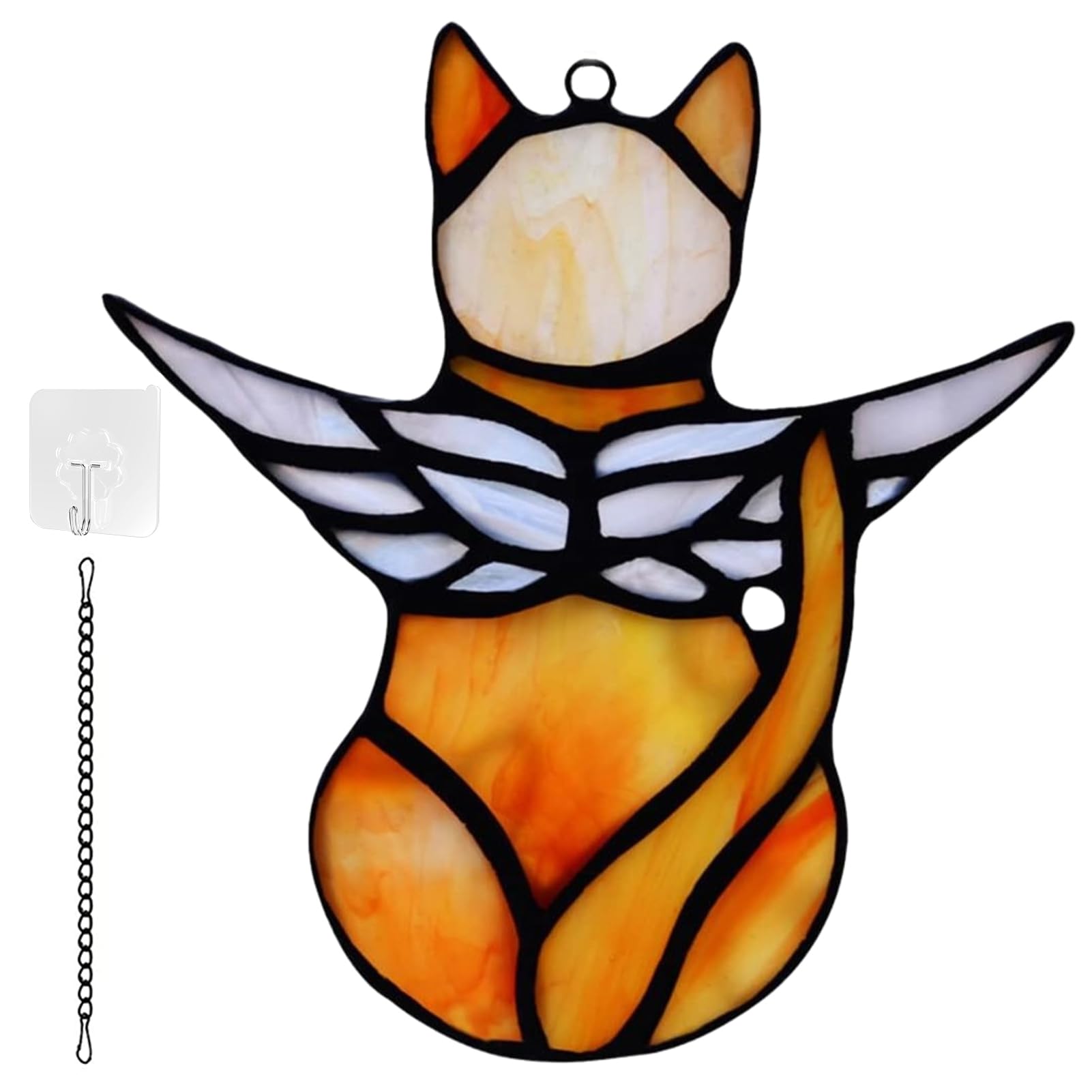 Cat Angel Memorial Statue, Stained Glass Window Hanging Decorations, Loss of Cat Sympathy Gift, Pet Memorial Sympathy Gifts Decoration, Miniature Hanging Ornament