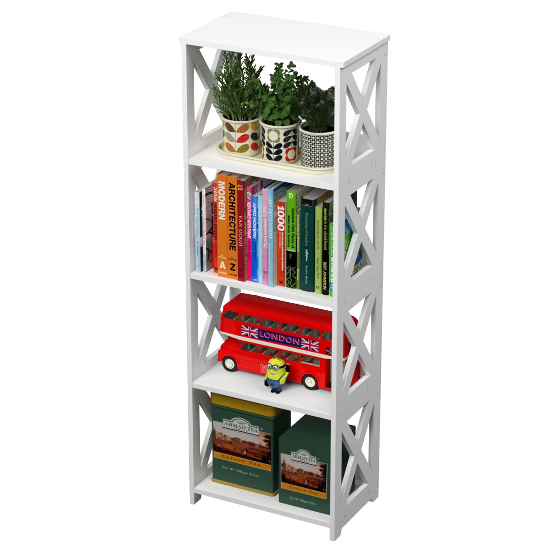 Rerii Book Shelf, 5 Tier Small Bookshelf for Small Spaces, Thin Bookcase for Kids Room/Bedroom/Living Room/Office, White