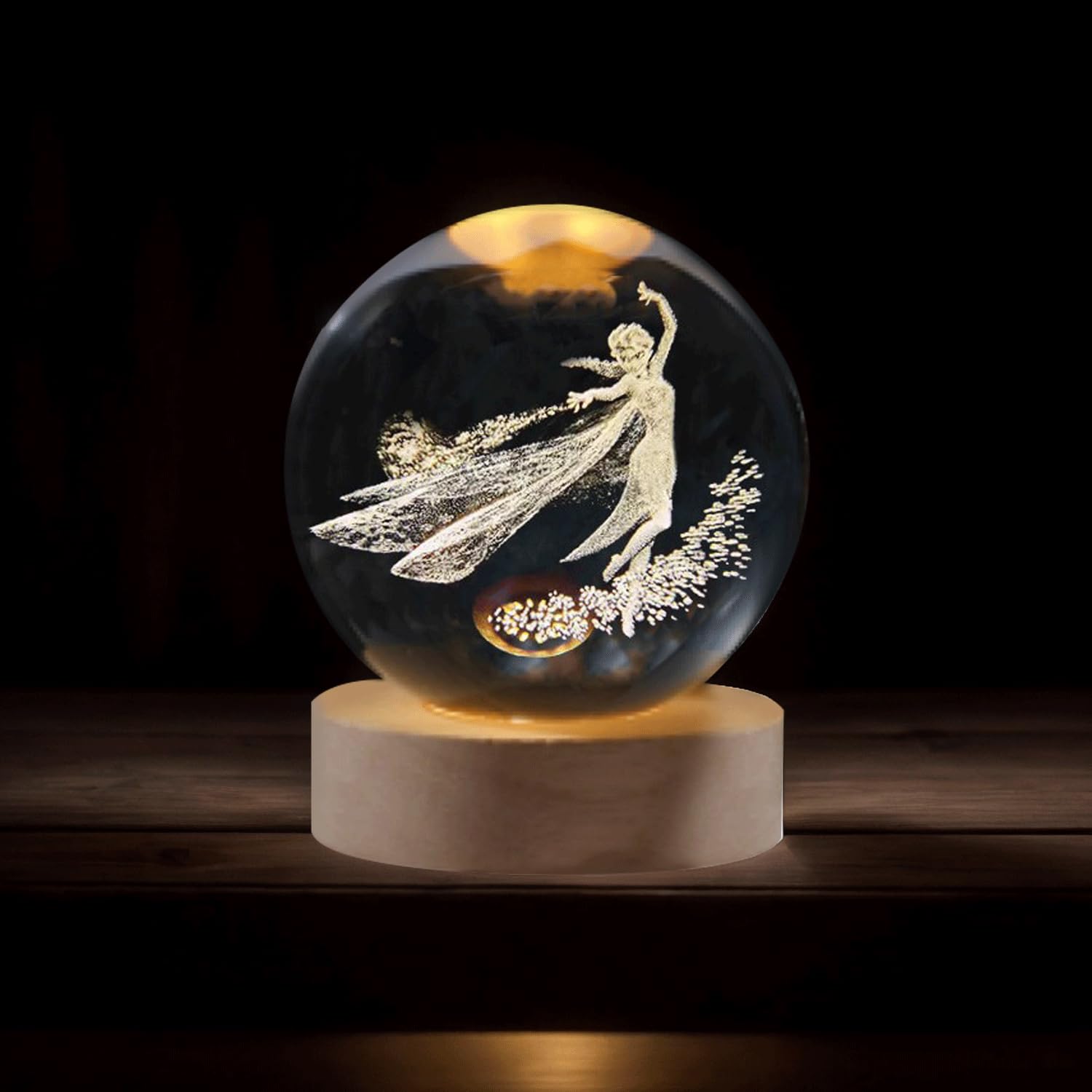 KRIPINC Luz Nocturna Bola De Cristal 3D "Te Quiero" Con Base Madera, Luz LED Cálida, Regalo Romántico Para Ella O Él, Decoración Hogar 8cm