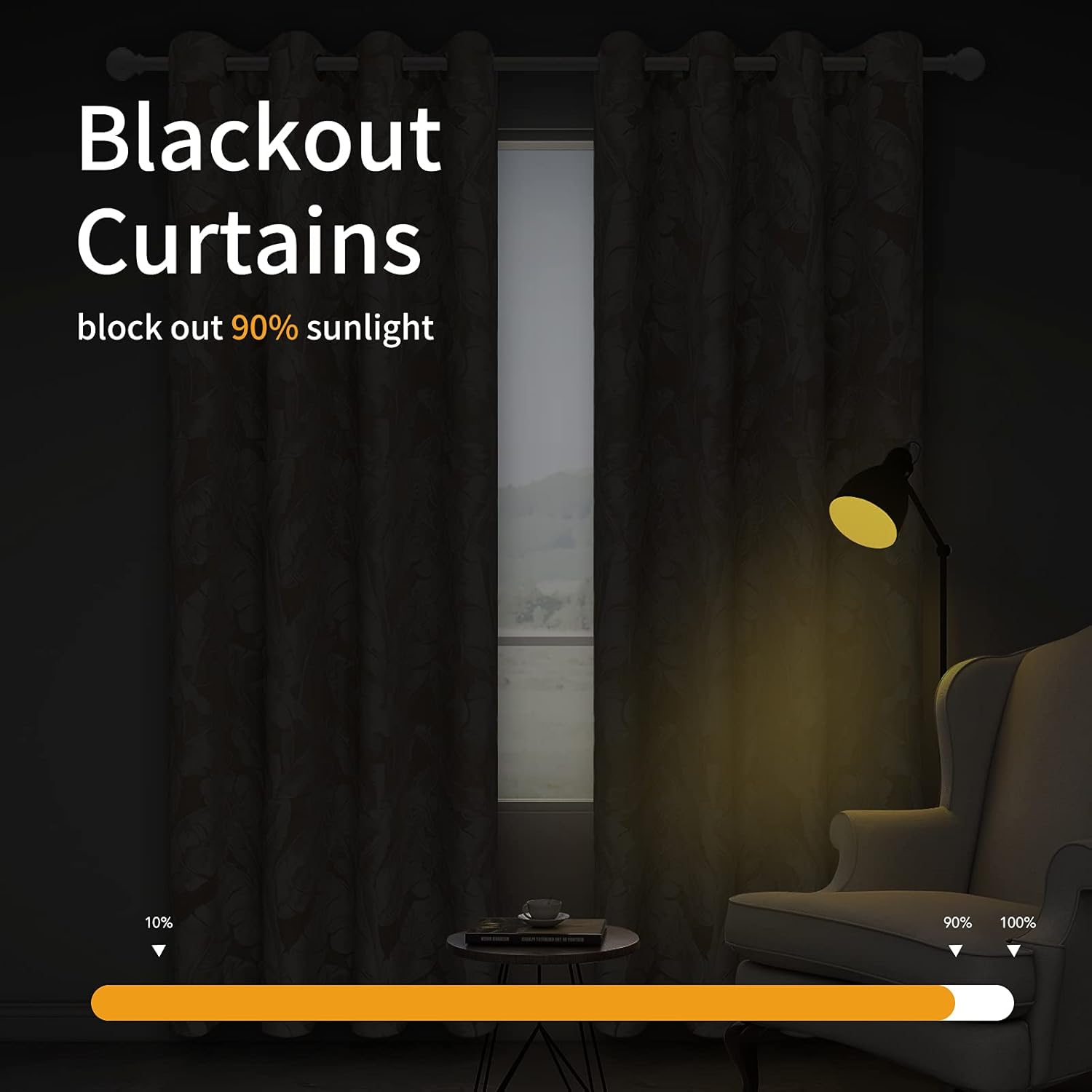 Easy-Going Jacquard Leaf Pattern Curtains, Double Layer Blackout Curtains for Bedroom, Luxurious Noise Reducing Thick Window Drapes, 2 Panels, 52x63 in, Beige