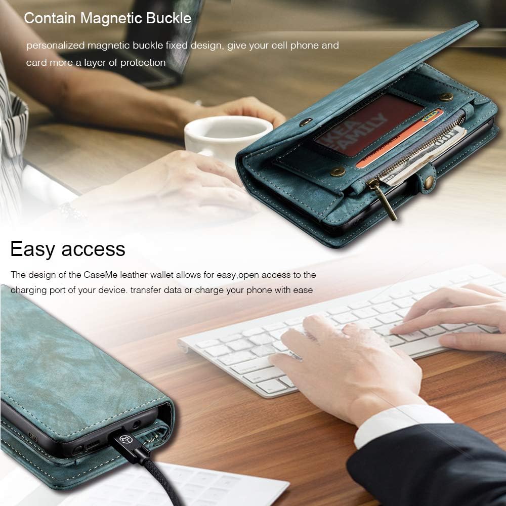 Best Deal AKHVRS Galaxy Note10 Plus Wallet Case, Handmade Premium Cowhide Leather Wallet Case,Zipper Wallet Case [Magnetic Closure] Detachable Magnetic Case & Card Slots for Samsung Galaxy Note 10 Plus - Blue