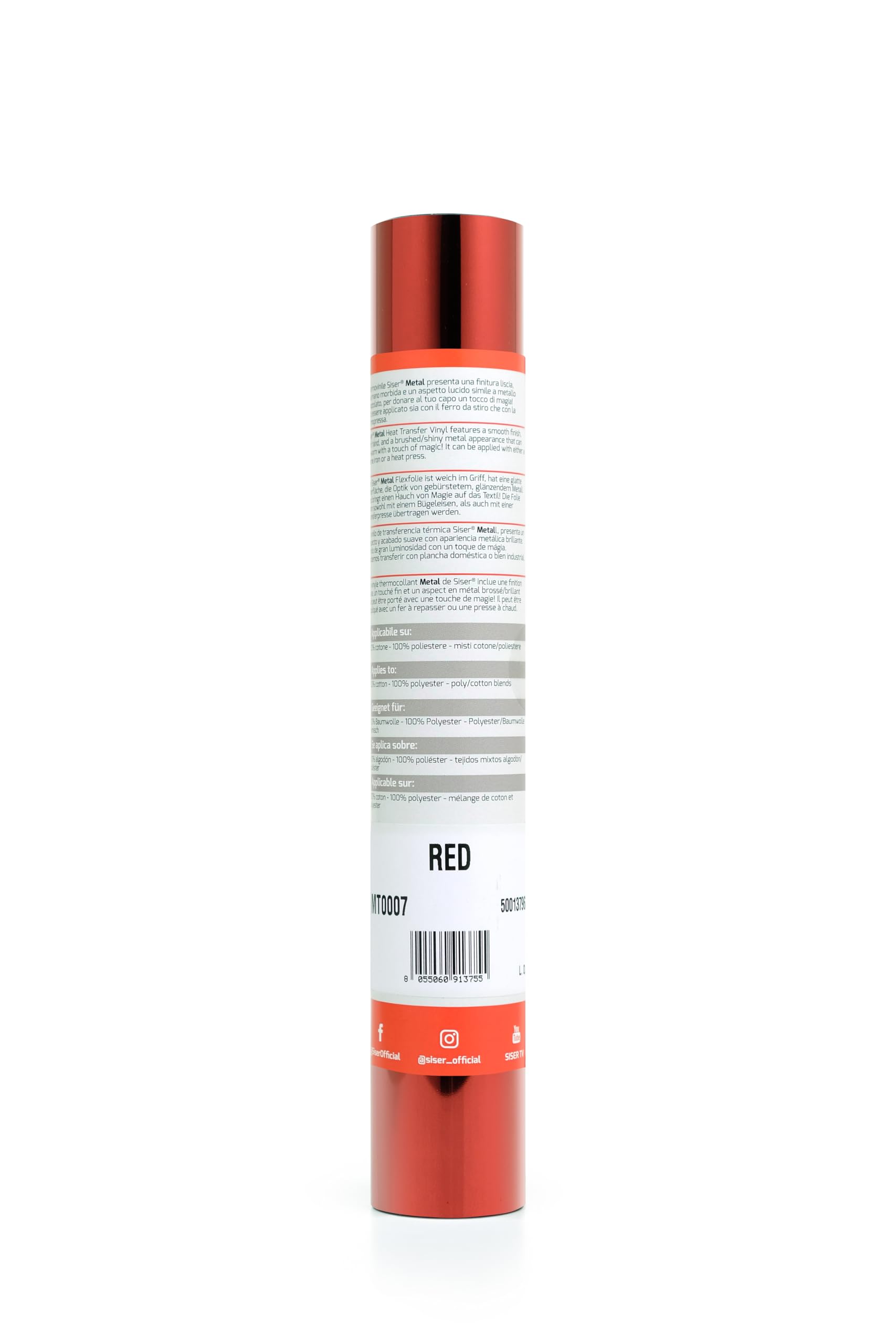 Siser® Metal Red Rosso, 30cm x 0,5mt, Vinile Termotrasferibile Termoadesivo Metallizzato per la Personalizzazione dei Tessuti, Abbigliamento e Accessori, Hobby creativi, Facile da Tagliare