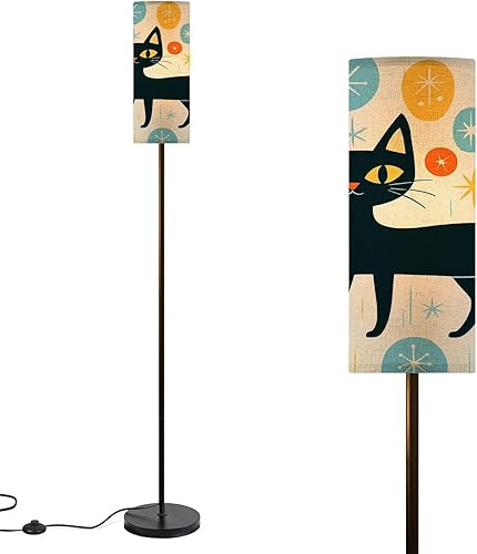 Miniatura 8 de Mid Century Modern Floor Lamps for Living Room Vintage Black Cat Retro Atomic Starburst Abstract Geometric Standing Lamps with Linen Lampshade Tall