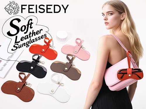 Miniatura 7 de FEISEDY Paquete de 2 fundas de cuero suave para lentes de sol, soporte delgado y portátil para gafas, correa de muñeca con cierre para viajes y