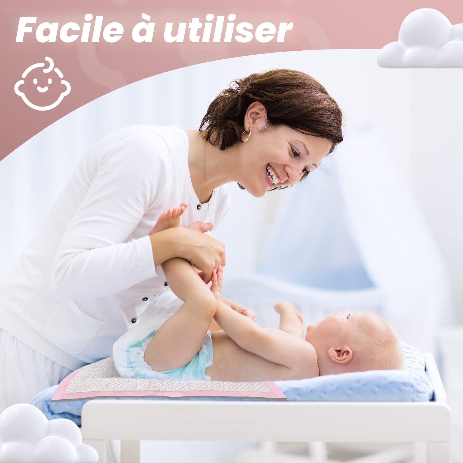 Lot de 100 Matelas à Langer Jetables pour Bébé Incontinence, Ultra Doux, Super Absorbant, 33 x 45,7 cm