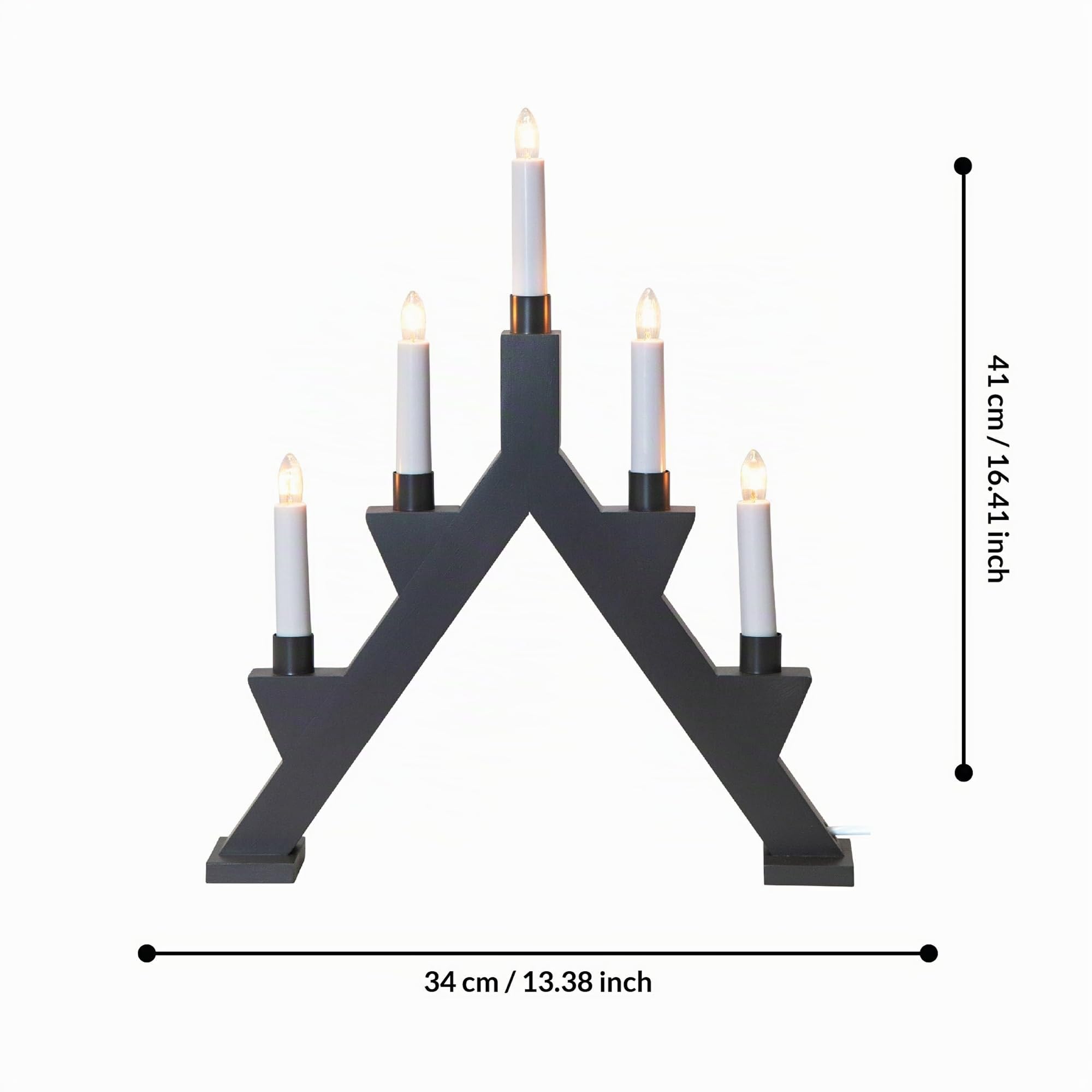 EGLO Lichterbogen Weihnachten 5-flammig, Fensterleuchter aus Holz in Grau | Kerzenleuchter skandinavisch mit Kabel, Weihnachtsbeleuchtung Fenster warmweiß, E10 Fassung, 41 cm