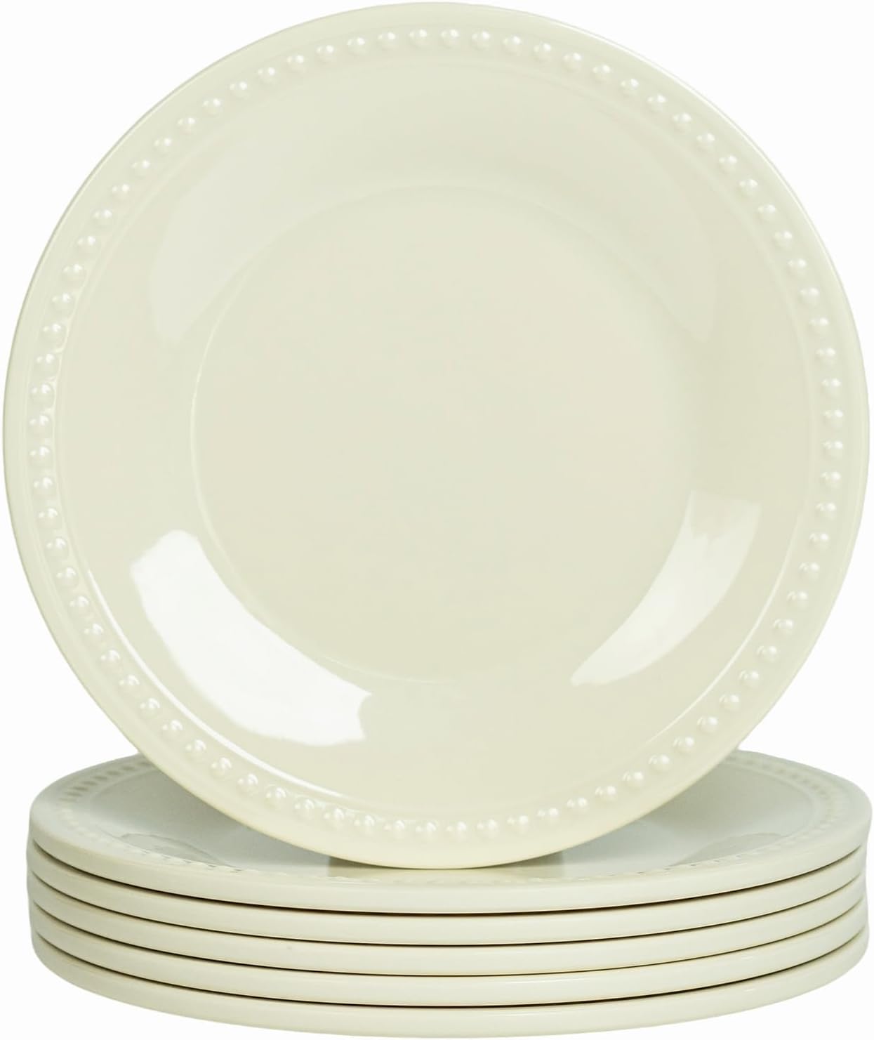 11 inch Cream Melamine Plastic Beaded Dinner Plate Set of 6, BPA Free, Chip & Break Resistant, Lightweight, Great for Dining, Weddings & Everyday Meals