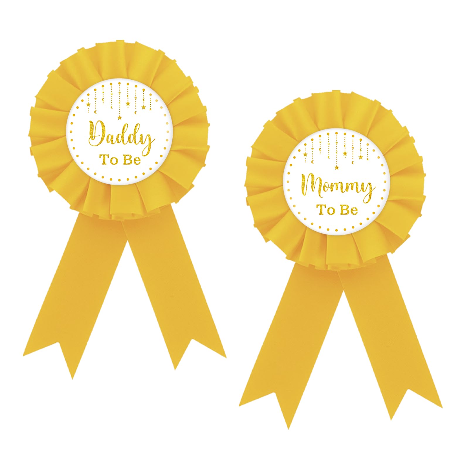 Twinkle Little Star Mom to Be Badge Pin, Little Star Daddy to Be Button Pin, Yellow Rosette Baby Shower Award Ribbon Button for New Parents, Gender Reveal/Pregnancy Announcement Party Supplies