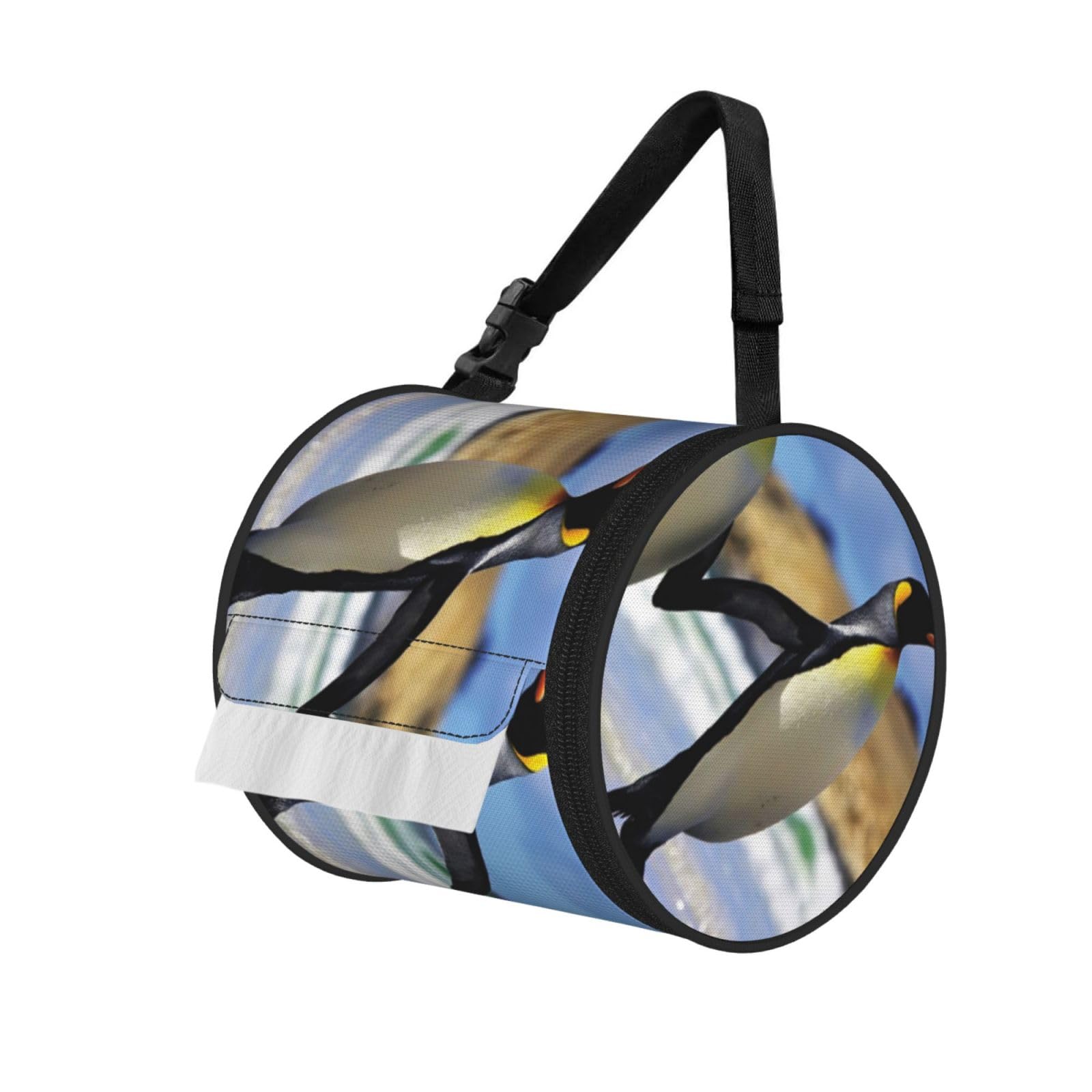 Cute Penguin Print Hanging Toilet Paper Holder Camping Paper Towel Holder Portable Car Roll Paper Storage Bag With Adjustable Strap Suitable For Bathroom,Kitchen