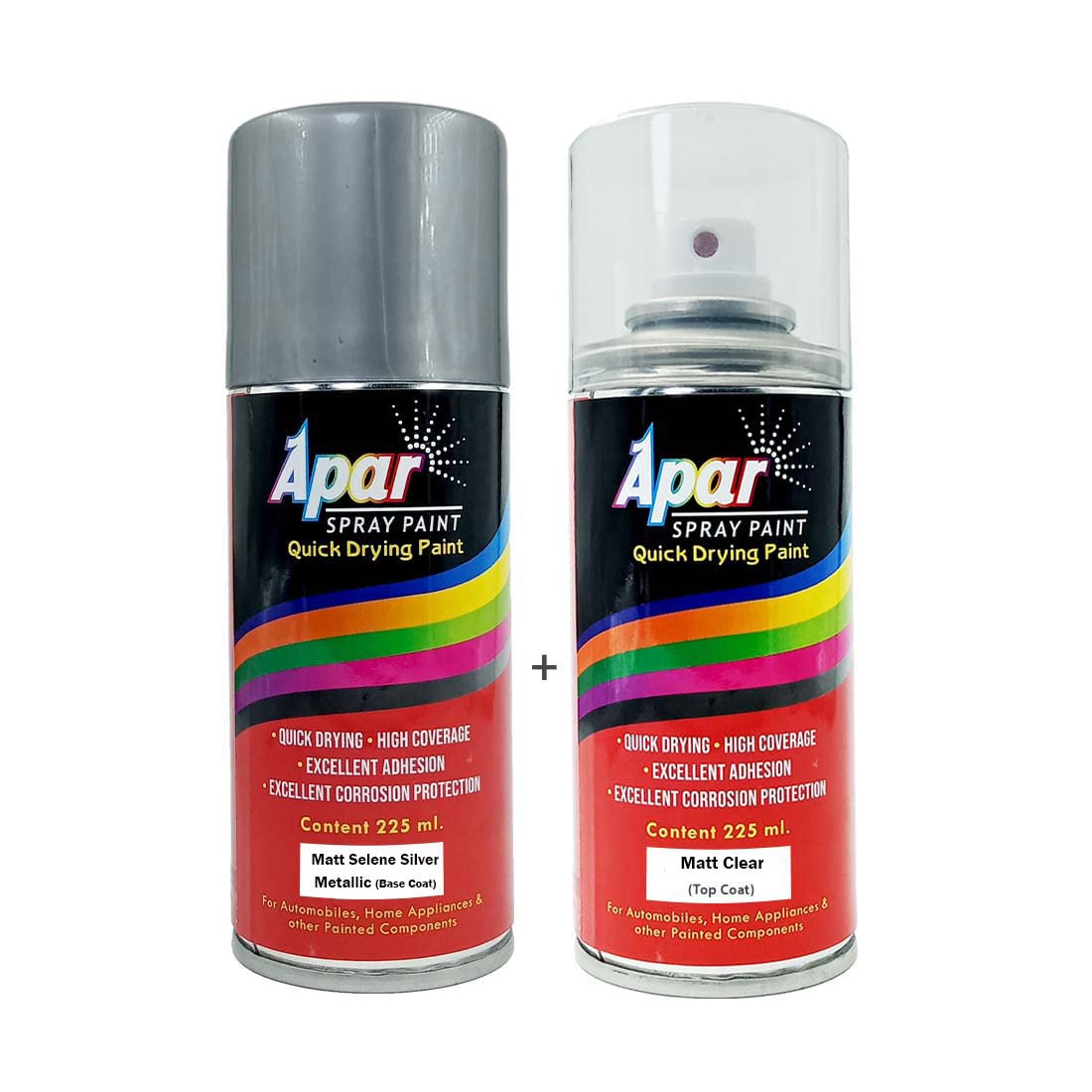 APAR Spray Paint Matt Selene Silver Metallic (RC Colour Name)+ MC Compatible for Hon. Activa -225 ml (Pack of 2-Pcs)