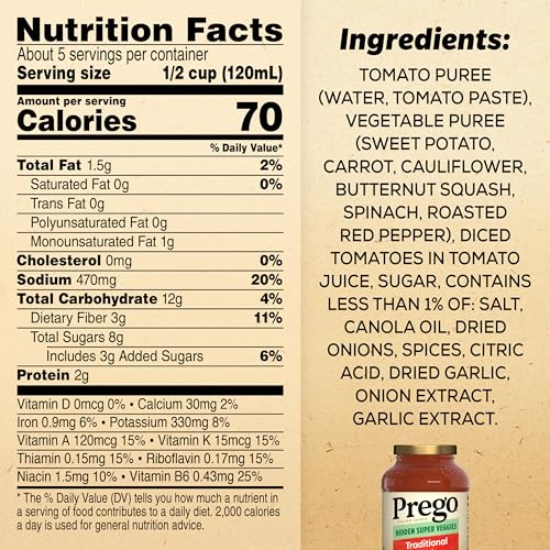 Image of Prego Hidden Super Veggies Traditional Pasta Sauce, 24 oz Jar
