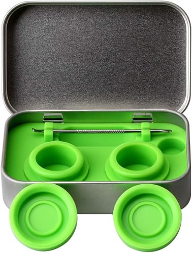 XIFEI - Caja de estaño portátil de acero inoxidable, frascos contenedores de silicona de 0.06-0.17 onzas (2-5 ml), caja de transporte de cera,