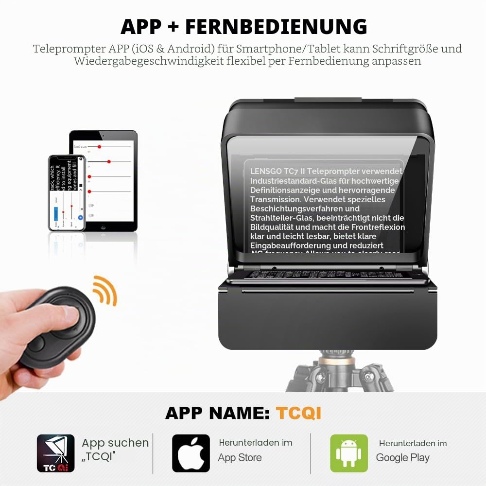 LENSGO 10''Mini Teleprompter für Kameras, APP Kompatibel mit iOS/Android für Interview/Online-Unterricht/Vlogger/Live Streaming Prompter Unterstützung 24-35MM Weitwinkelobjektiv Schießen (for Camera)