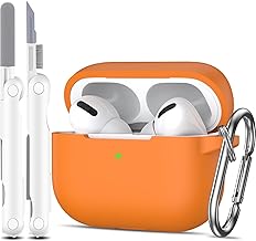AirPods Pro Case, Military Grade Anti-Drop Soft Silicone Protective Case for AirPods Pro with Keychain and Cleaning Kit,Orange