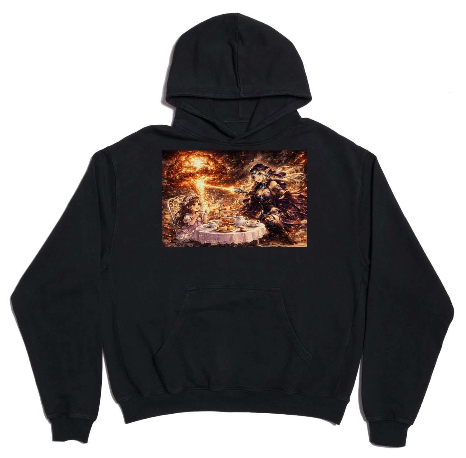 Magiczna herbata impreza z zaklęciem ognia unisex oversize ciężka mieszanka bawełny bluza z kapturem czarna