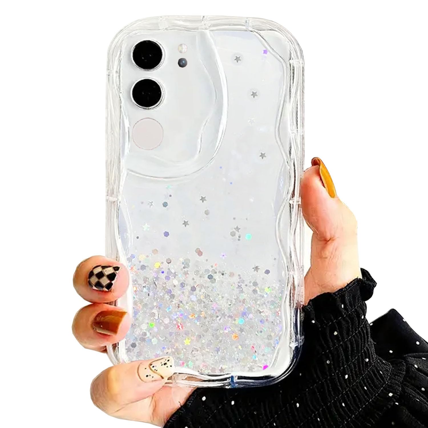KC Back Cover for Vivo V29 5G & Vivo V29 Pro 5G - Dry Fixed Non Moving Glitter Curly Wave Shape Shockproof Bumper Soft Silicone Case with Camera Protection (Transparent) (B0CY8PS2QG) Amazon Price History, Amazon Price Tracker