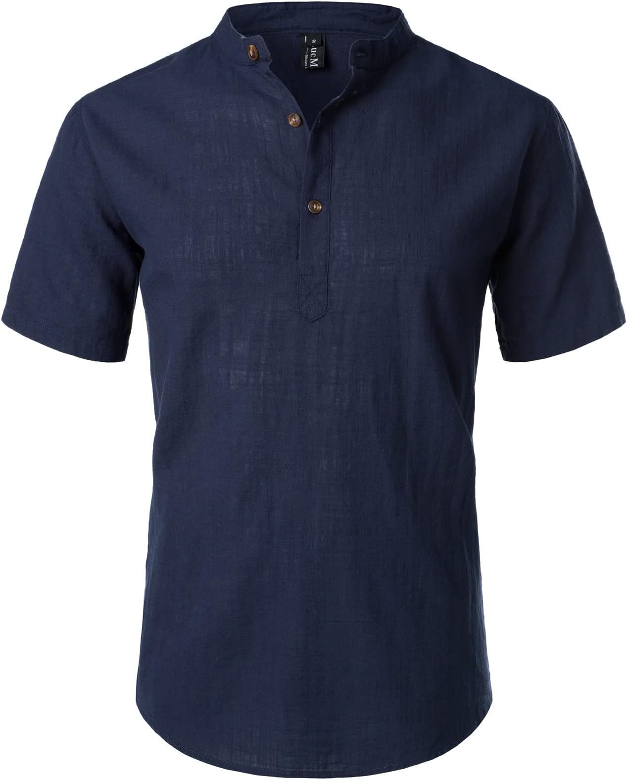 LucMattonMen's Casual Cotton Linen Short Sleeve Henley Shirt Summer Lightweight Banded Collar Beach Tops