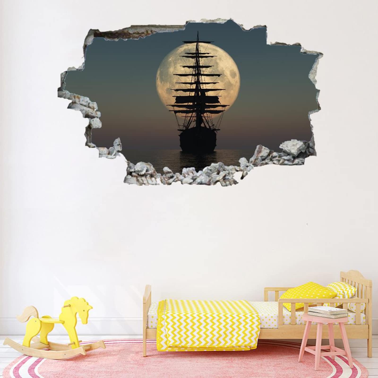 Decorazione Da Parete 3D, Barca Stanza Delle Autoadesivo Della Parete Smontabile Luna Decalcomanie Per Camera Da Letto Per Bambini Nursery Decorazioni Per Matrimoni Regalo 75x113cm